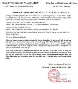 Thông báo về màu HI ZINC+