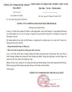 THÔNG BÁO VỀ DẢI MÀU DUNG DỊCH SẮT HI FEMAX lọ 30ml 1 Thông báo về dải màu Hi Femax